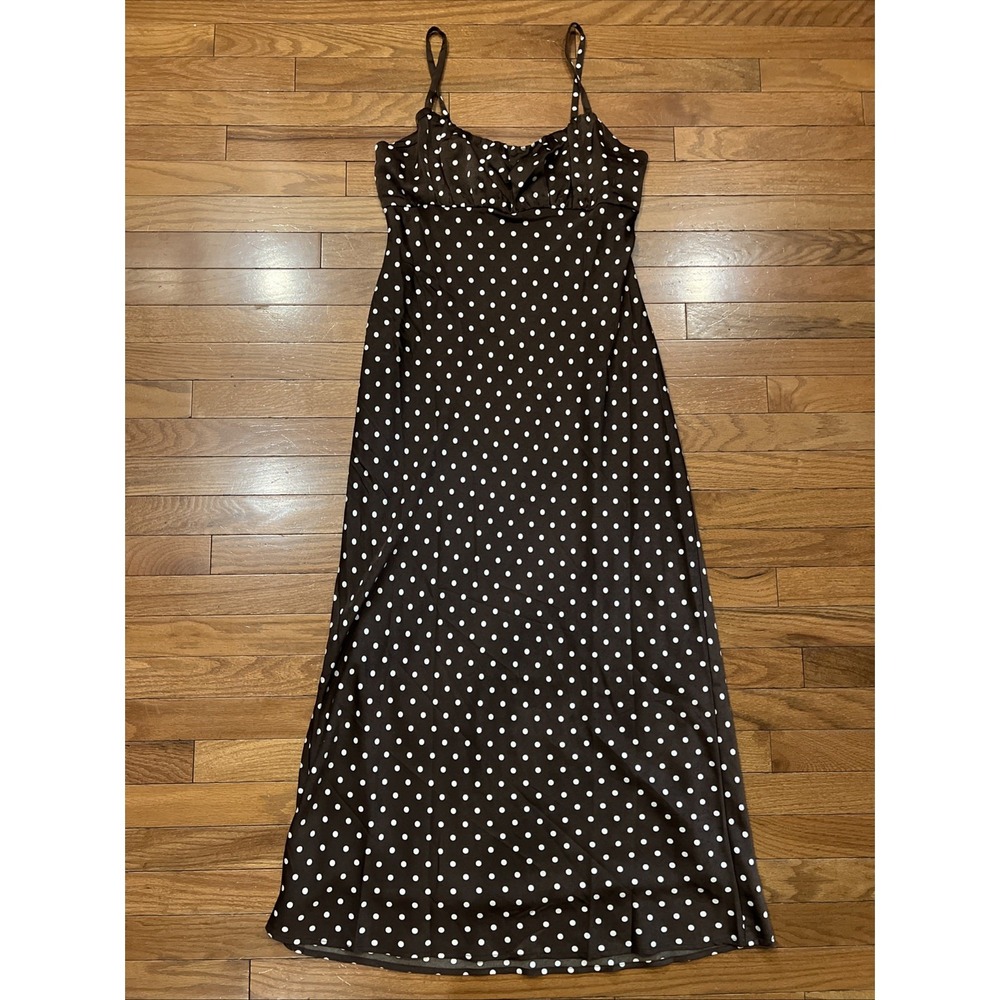 Thirty Thirty Brown Polka Dot Maxi Dress Women's XL Spaghetti Strap Slip Dress